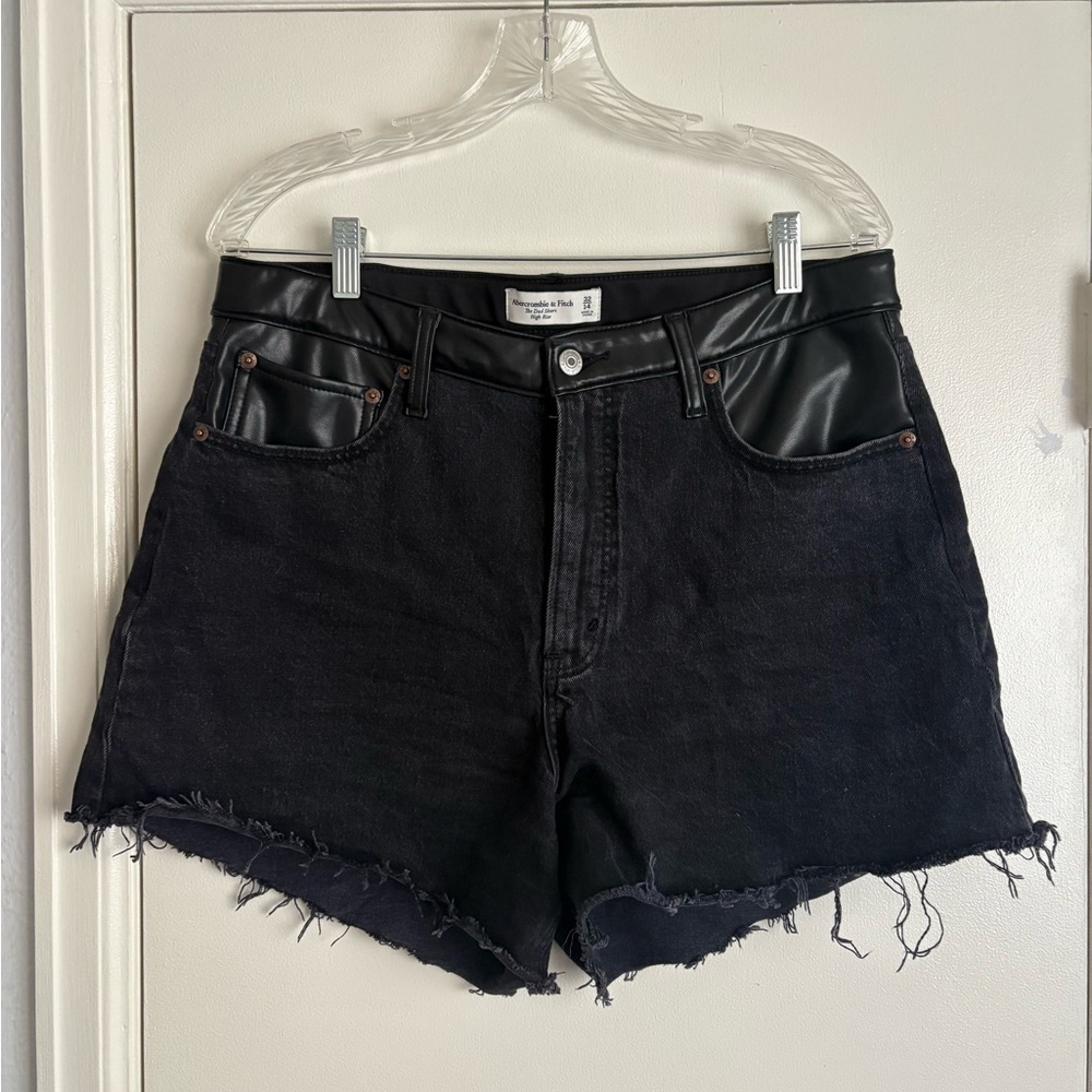 Abercrombie & Fitch Black Jean Shorts with Leather Accents